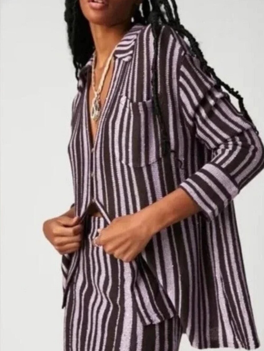 Free People Beach Bash Sweater Plum Chocolate Sequined Striped Size XL